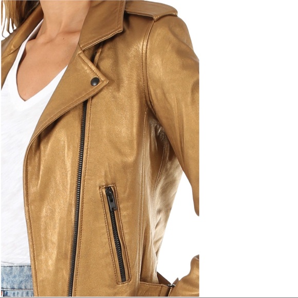 NWT IRO Gold Leather Moto Jacket Fleeced Lined Leather Motorcycle Jacket - Picture 4 of 16